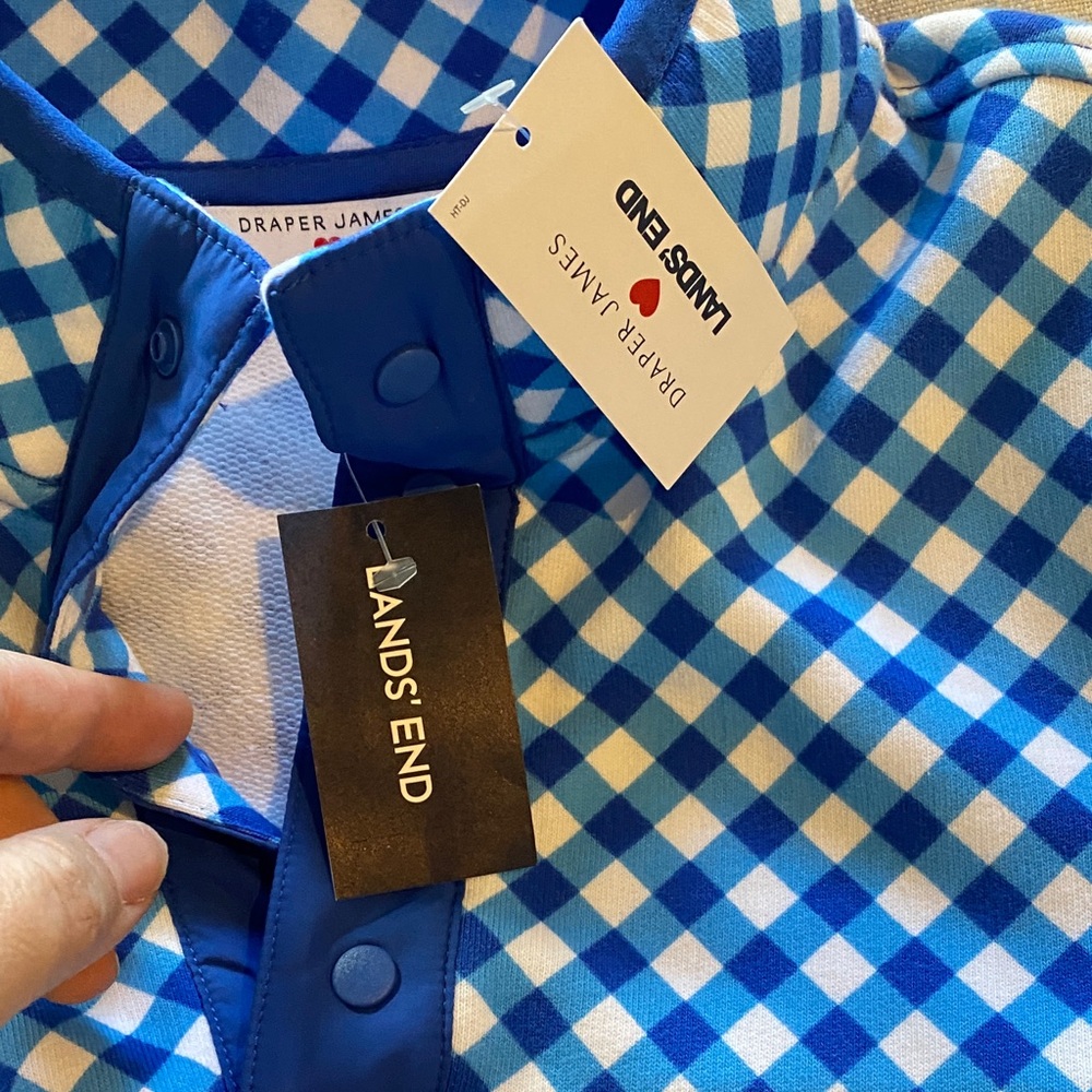 NWT Draper James Blue and White Gingham Crewneck Jacket- size kids XXL - 18-20 - Picture 3 of 7
